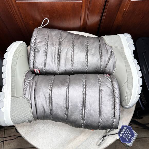Hunter Women Metallic Snow Boot Size 10 Tall Winter Boots Silver Hail Grey New - Picture 12 of 16
